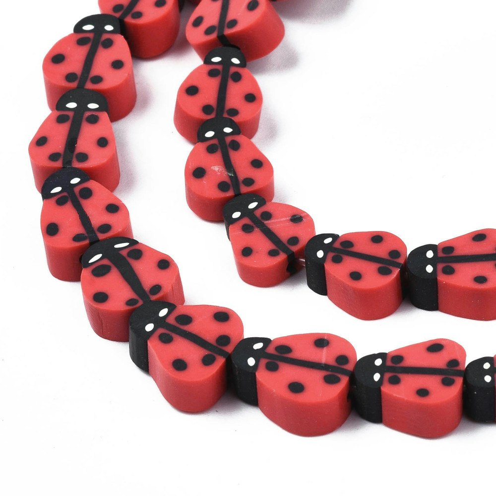 Polymerlerpärlor, Nyckelpiga, Red, 38-40st