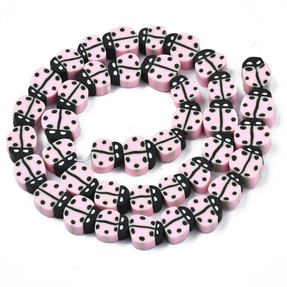 Polymerlerpärlor, Nyckelpiga, Pink, 38-40st