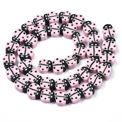 Polymerlerpärlor, Nyckelpiga, Pink, 38-40st