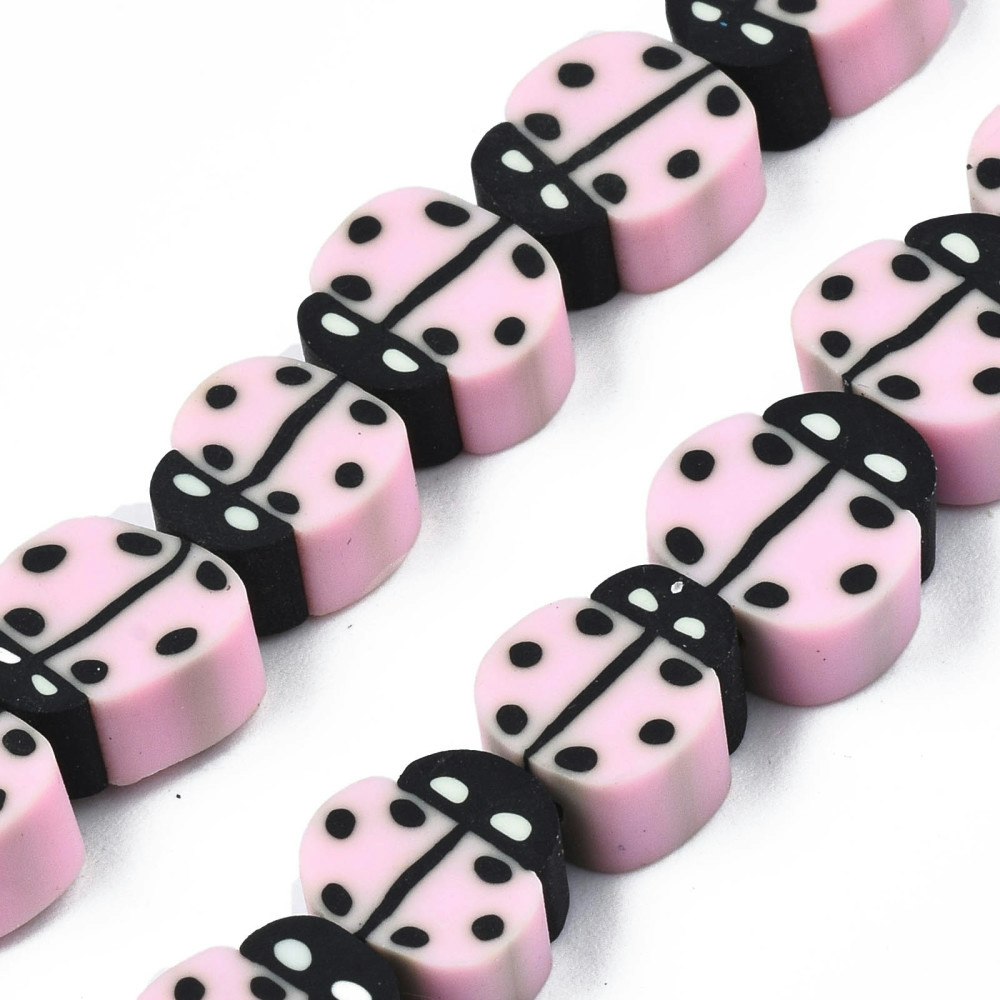 Polymerlerpärlor, Nyckelpiga, Pink, 38-40st