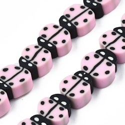 Polymerlerpärlor, Nyckelpiga, Pink, 38-40st