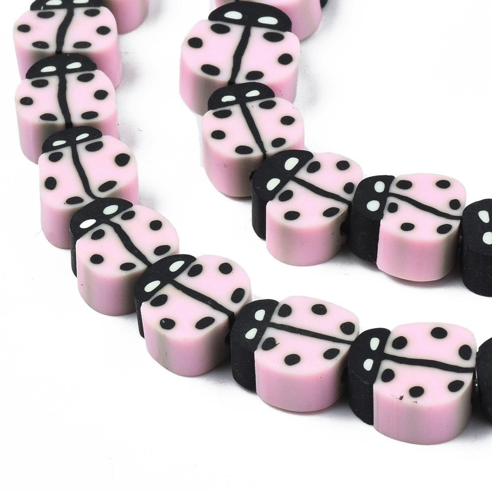 Polymerlerpärlor, Nyckelpiga, Pink, 38-40st