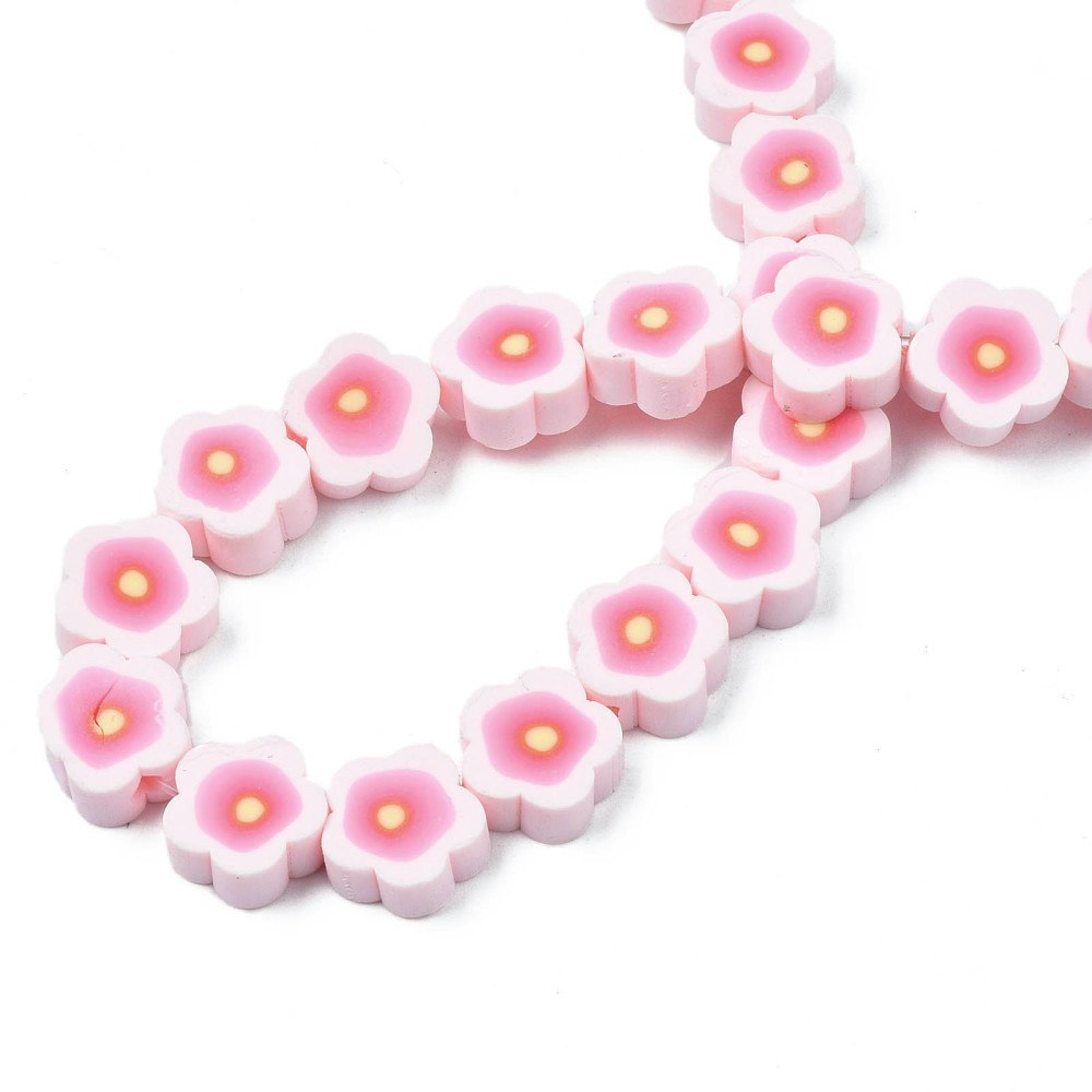 Polymerlerpärlor, Blommor, Pink, 38-40st