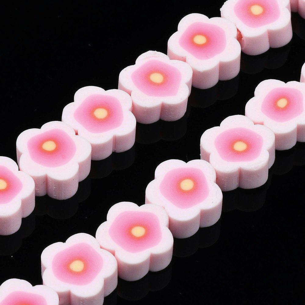 Polymerlerpärlor, Blommor, Pink, 38-40st