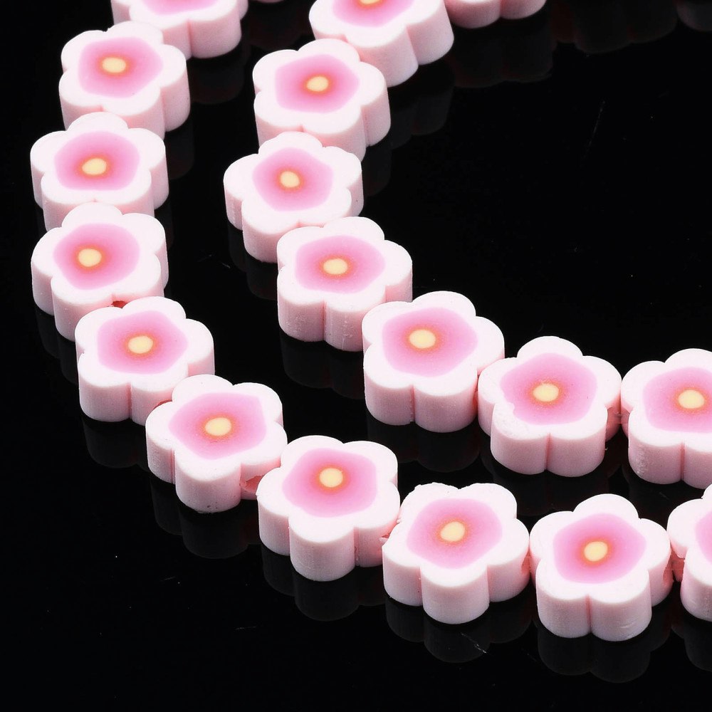 Polymerlerpärlor, Blommor, Pink, 38-40st