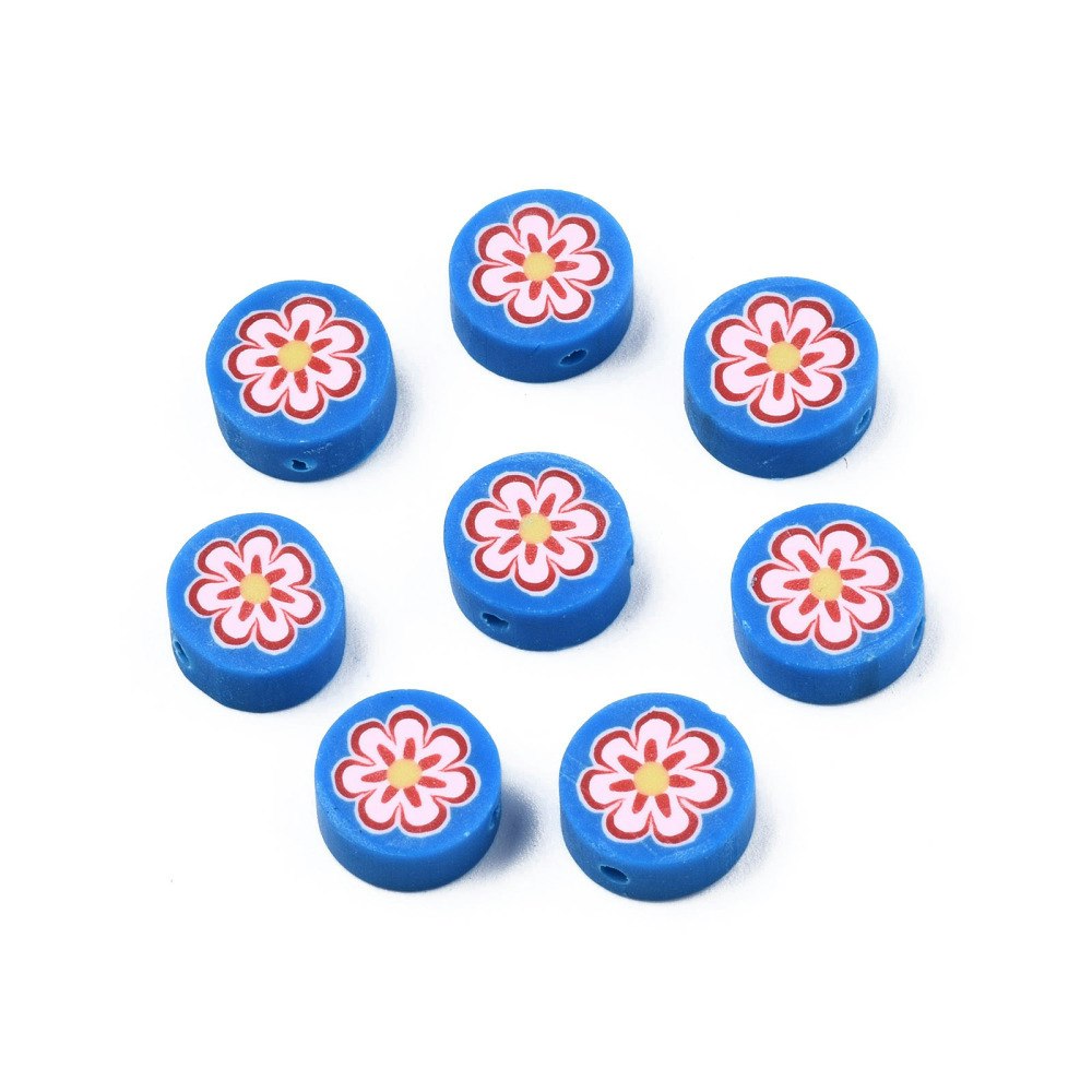 Polymerlerpärlor, Blomma, Dodger Blue, 50 Stycken