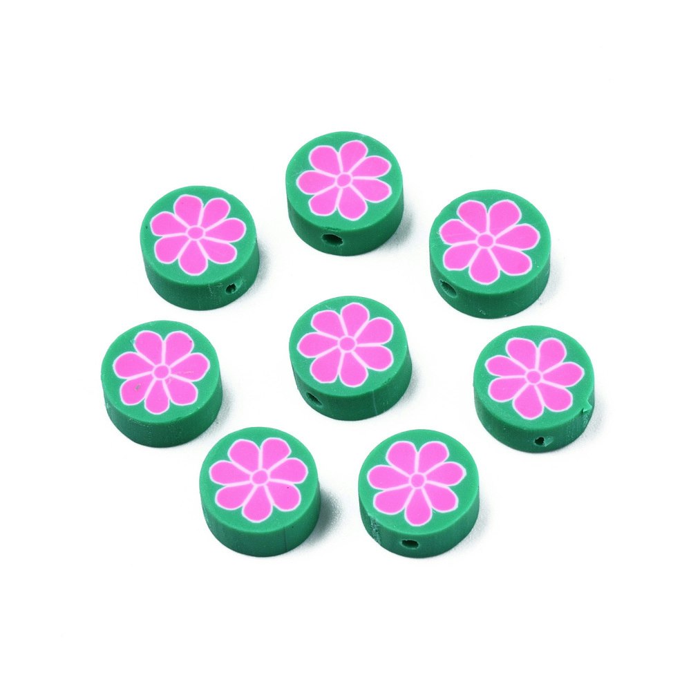 Polymerlerpärlor, Blomma, Sea Green, 50 Stycken