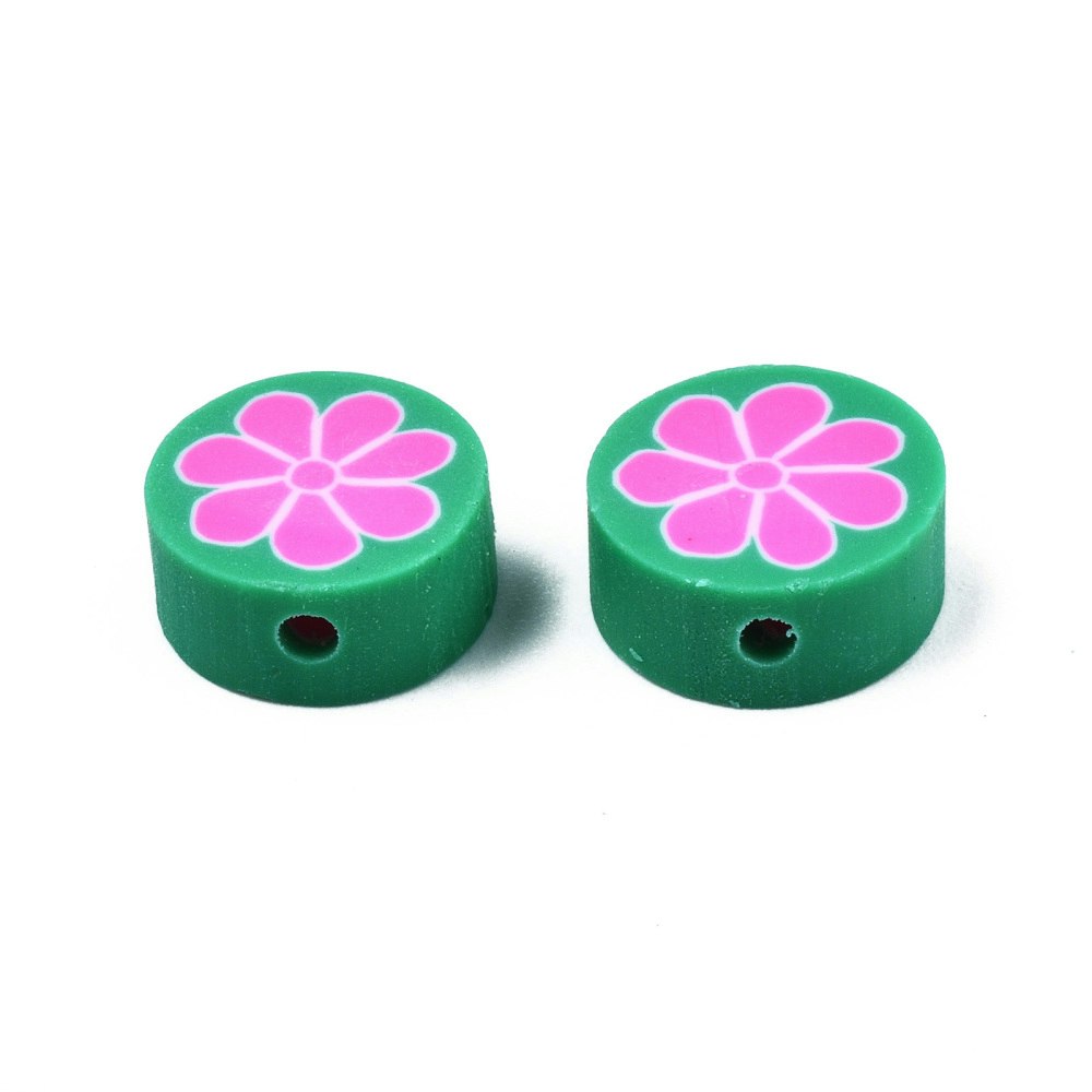Polymerlerpärlor, Blomma, Sea Green, 50 Stycken