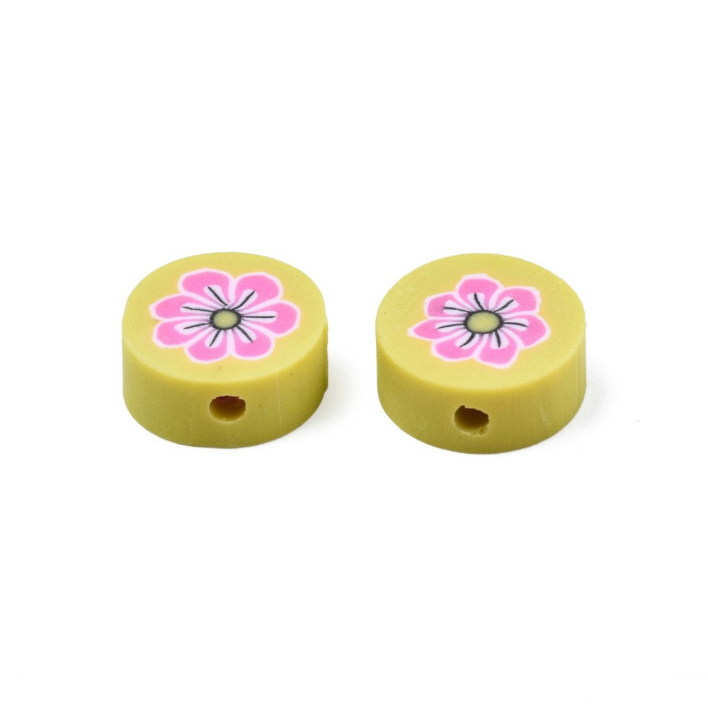 Polymerlerpärlor, Blomma, Yellow, 50 Stycken