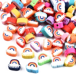 Polymerlerpärlor, Regnbåge, Mixed Color, 50 Stycken
