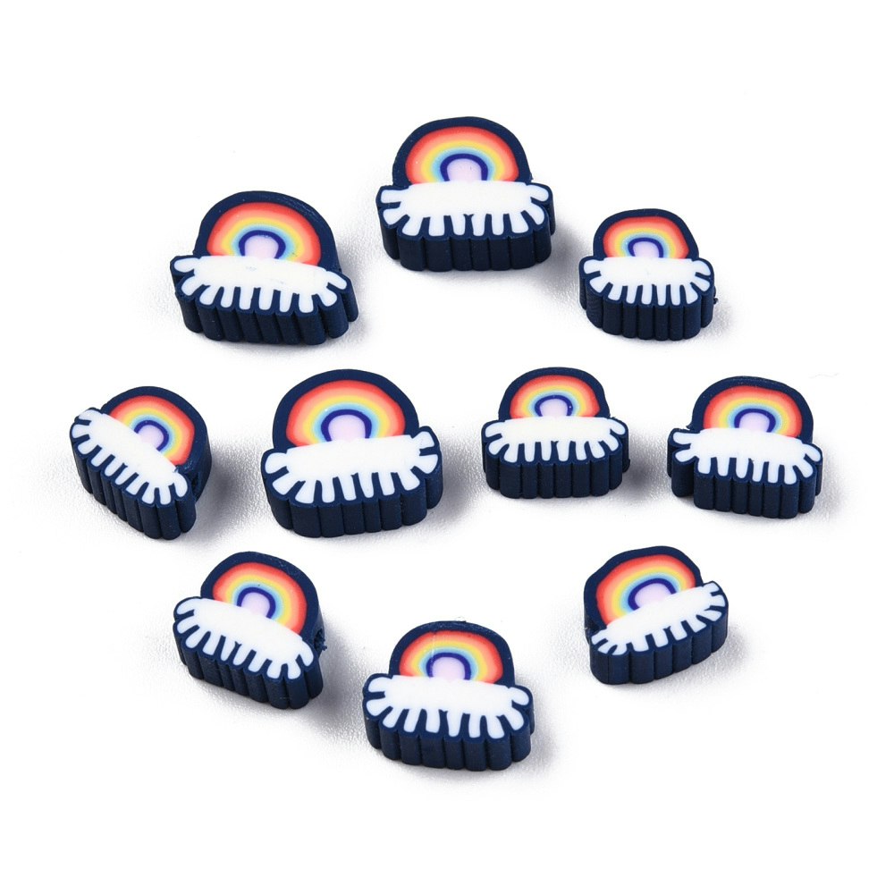 Polymerlerpärlor, Regnbåge, Prussian Blue, 50 Stycken