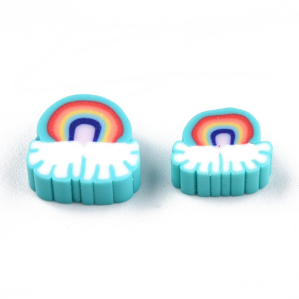 Polymerlerpärlor, Regnbåge, Turquoise, 50 Stycken