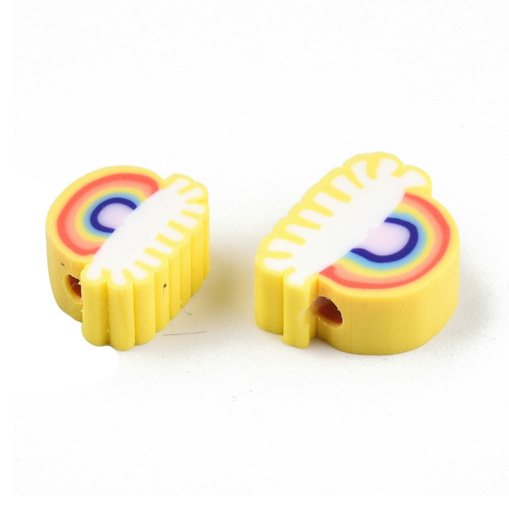Polymerlerpärlor, Regnbåge, Yellow, 50 Stycken