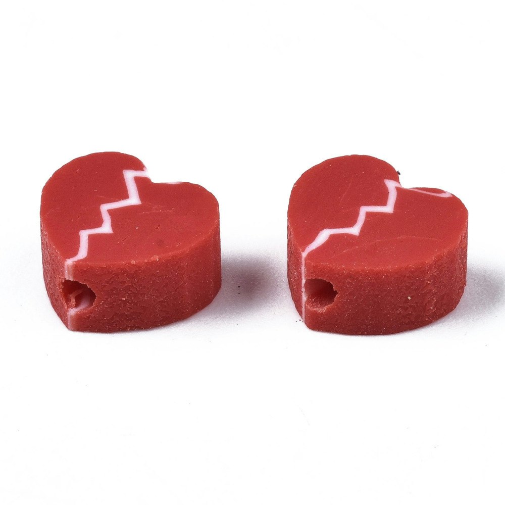 Polymerlerpärlor, Hjärtan, FireBrick, 50 Stycken