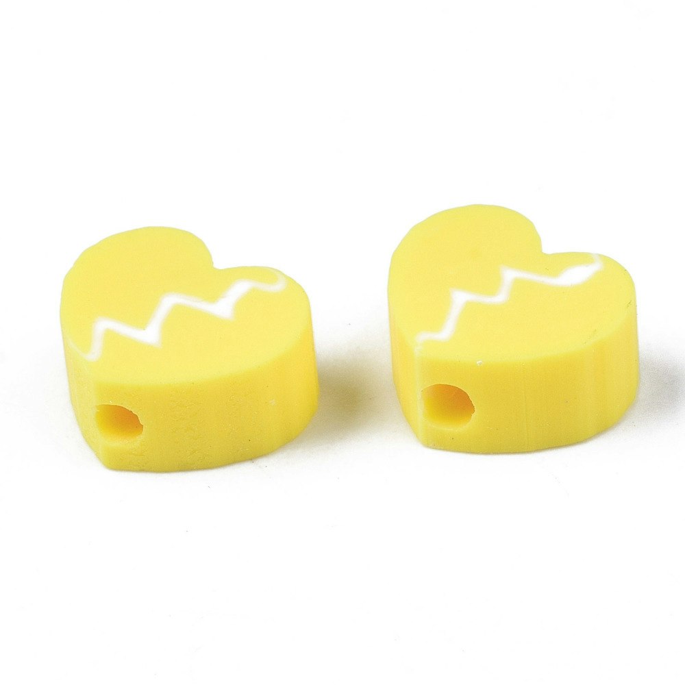 Polymerlerpärlor, Hjärtan, Yellow, 50 Stycken