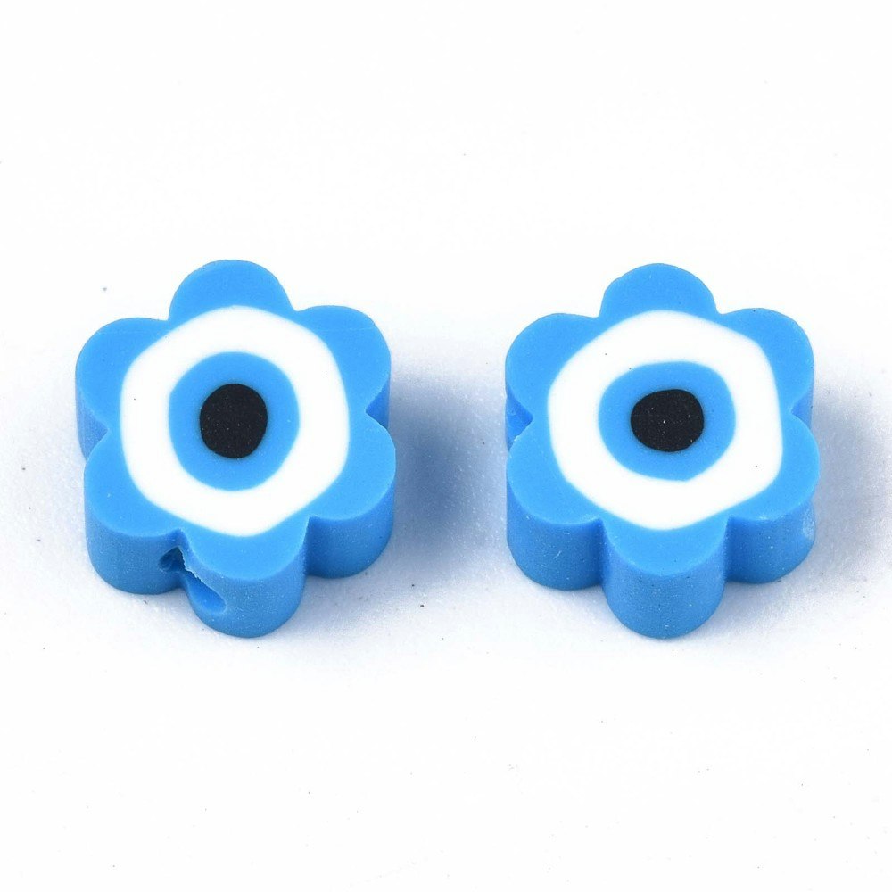 Polymerlerpärlor, Blomma med öga, Dodger Blue, 50 St