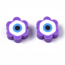 Polymerlerpärlor, Blomma med öga, Blue Violet, 50 St