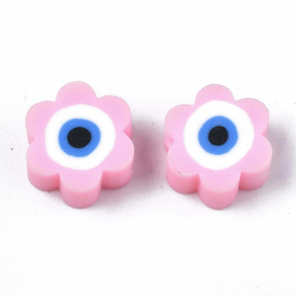 Polymerlerpärlor, Blomma med öga, Pearl Pink, 50 St
