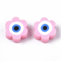 Polymerlerpärlor, Blomma med öga, Pearl Pink, 50 St