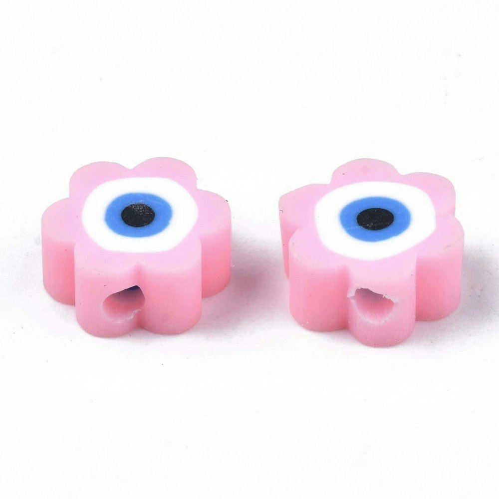 Polymerlerpärlor, Blomma med öga, Pearl Pink, 50 St
