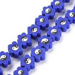 Polymerlerpärlor, Flower, Yin Yang, Medium Blue, Ca: 40 st