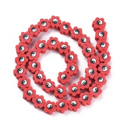 Polymerlerpärlor, Flower, Yin Yang, FireBrick, Ca: 40 st
