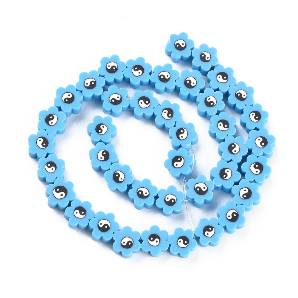 Polymerlerpärlor, Flower, Yin Yang, Light Sky Blue, Ca: 40 st