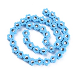 Polymerlerpärlor, Flower, Yin Yang, Light Sky Blue, Ca: 40 st