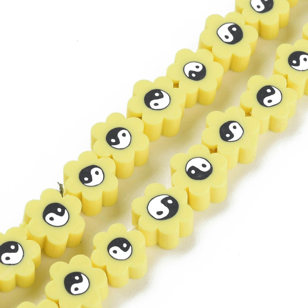 Polymerlerpärlor, Flower, Yin Yang, Yellow, Ca: 40 st