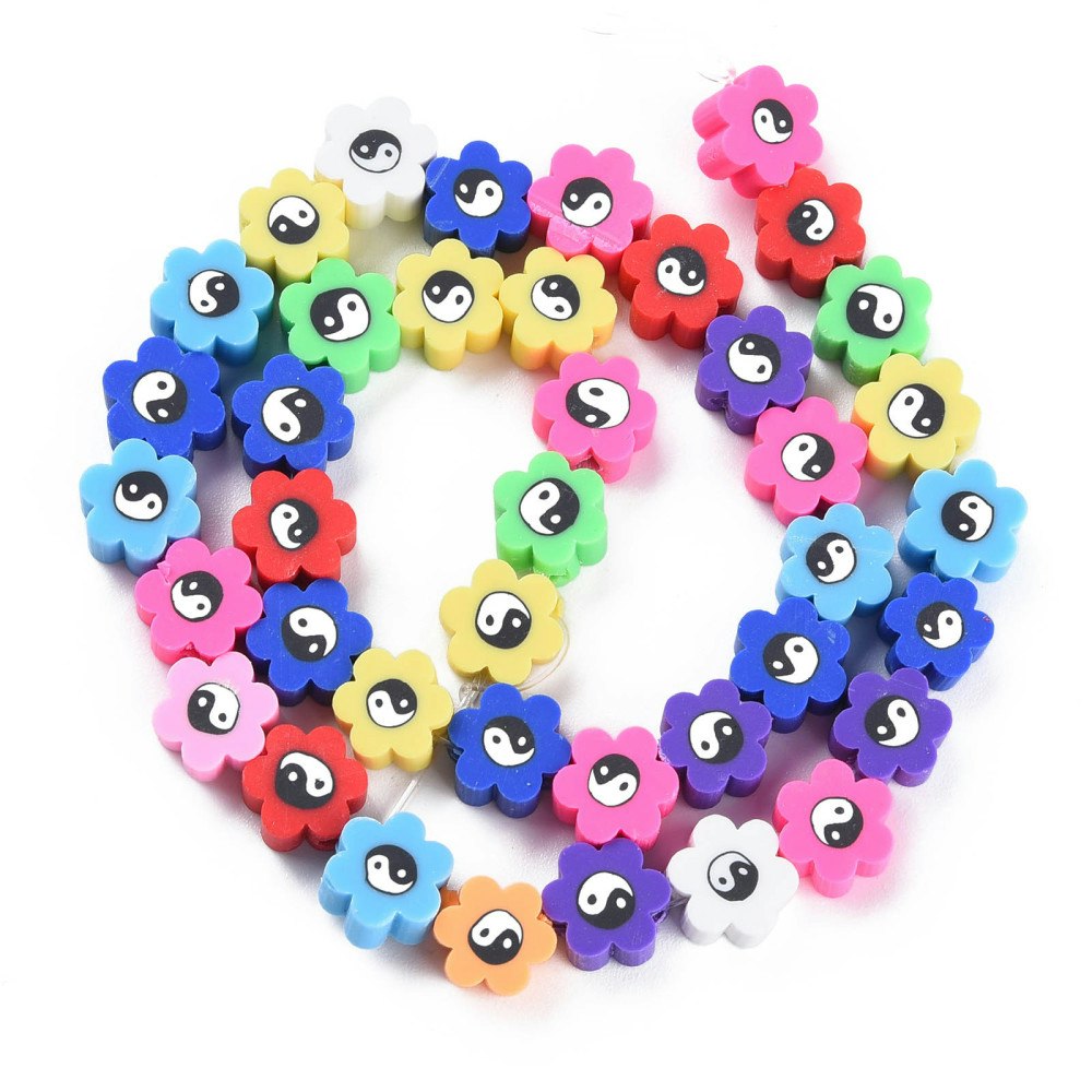 Polymerlerpärlor, Flower, Yin Yang, Mixed Color, Ca: 40 st