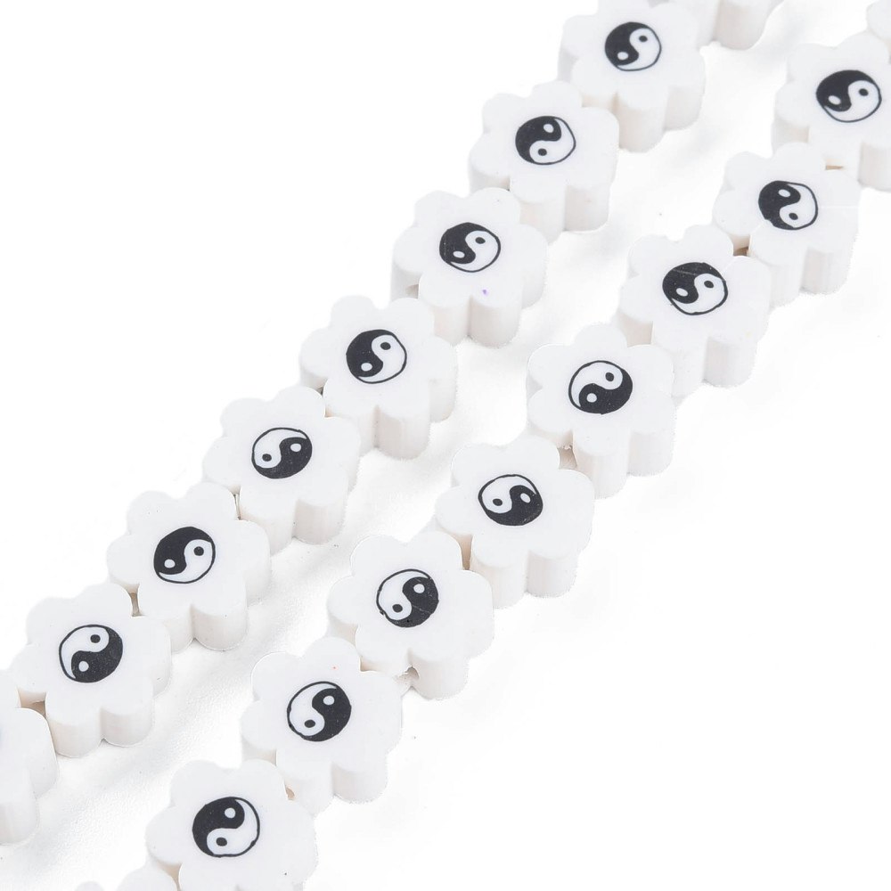 Polymerlerpärlor, Flower, Yin Yang, White, Ca: 40 st