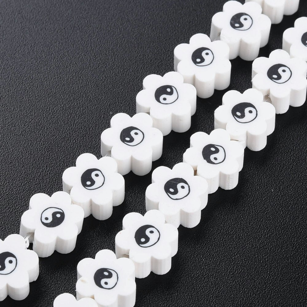 Polymerlerpärlor, Flower, Yin Yang, White, Ca: 40 st
