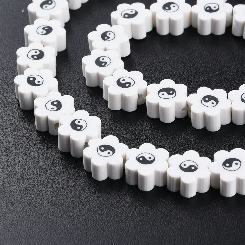 Polymerlerpärlor, Flower, Yin Yang, White, Ca: 40 st