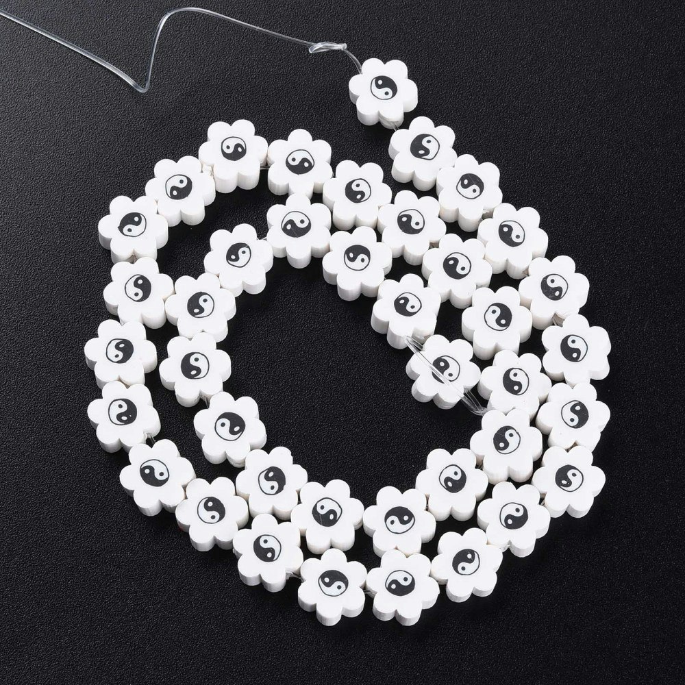 Polymerlerpärlor, Flower, Yin Yang, White, Ca: 40 st