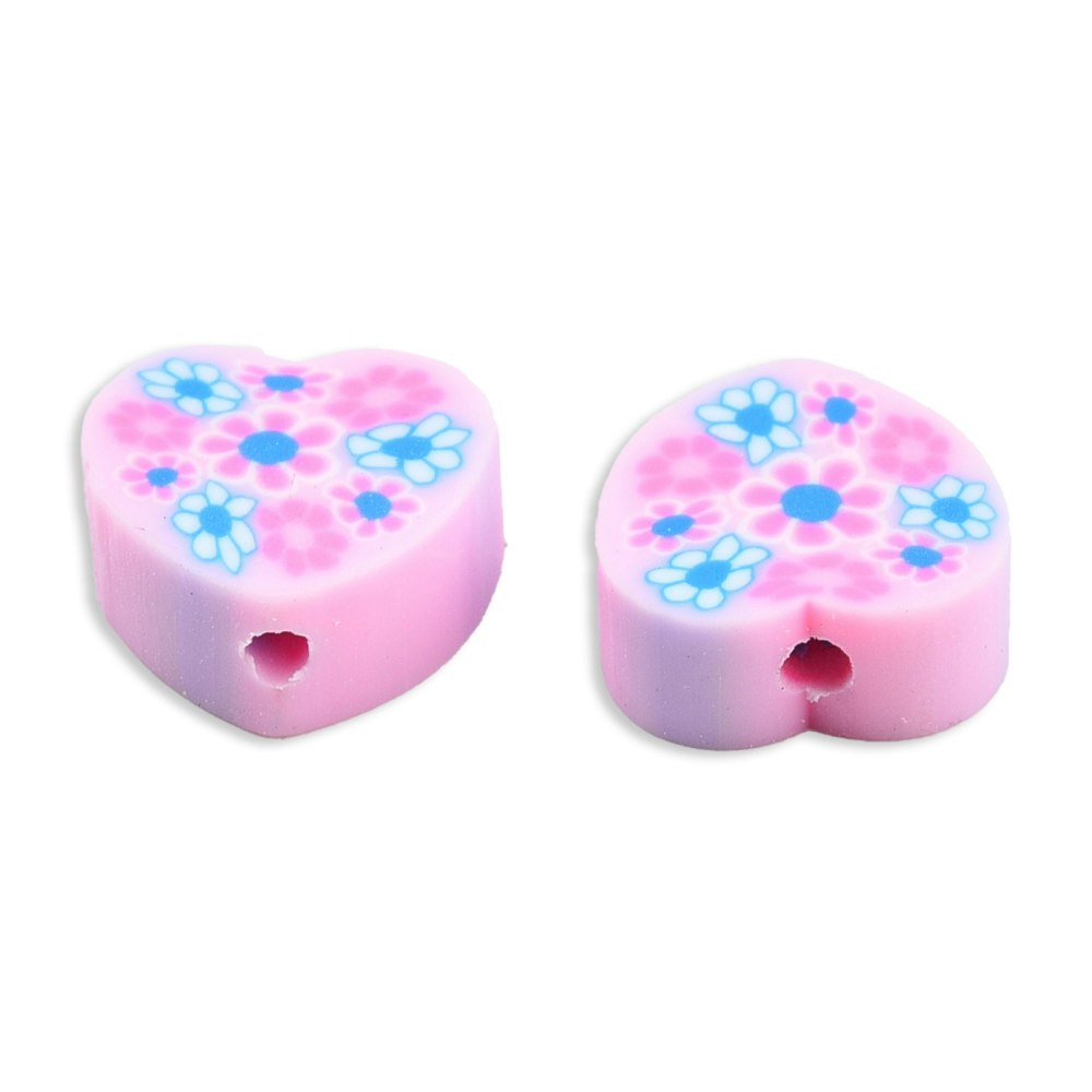 Polymerlerpärlor, Hjärta med blommor, Pearl Pink, 50st