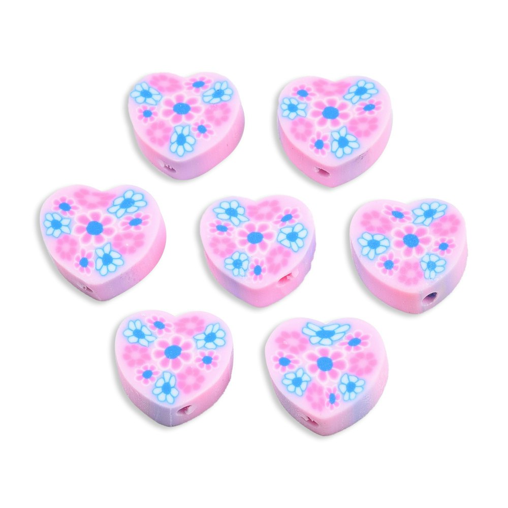 Polymerlerpärlor, Hjärta med blommor, Pearl Pink, 50st
