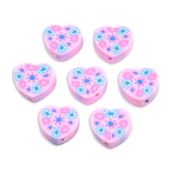 Polymerlerpärlor, Hjärta med blommor, Pearl Pink, 50st