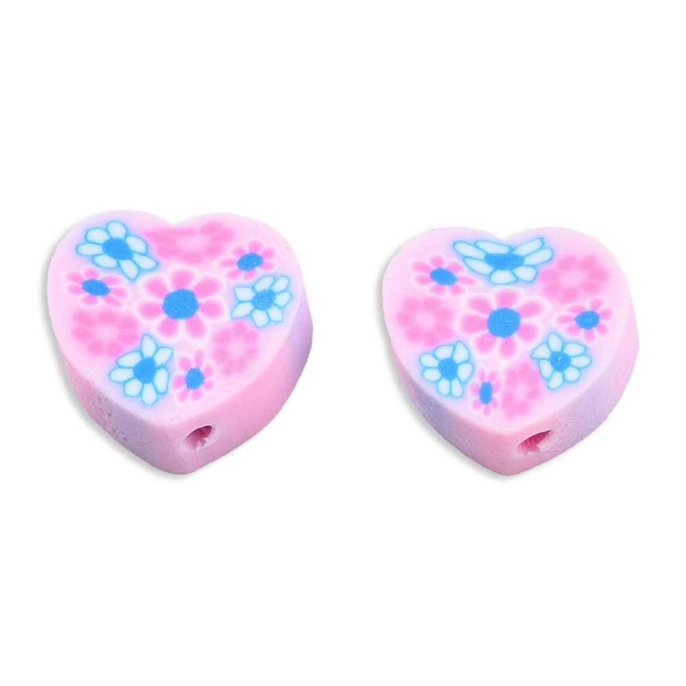 Polymerlerpärlor, Hjärta med blommor, Pearl Pink, 50st