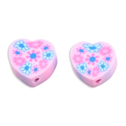 Polymerlerpärlor, Hjärta med blommor, Pearl Pink, 50st