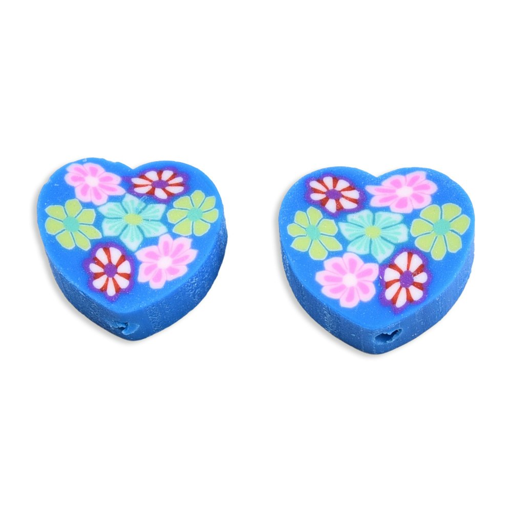 Polymerlerpärlor, Hjärta med blommor, Royal Blue, 50st