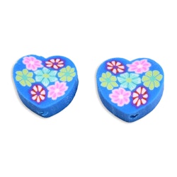Polymerlerpärlor, Hjärta med blommor, Royal Blue, 50st