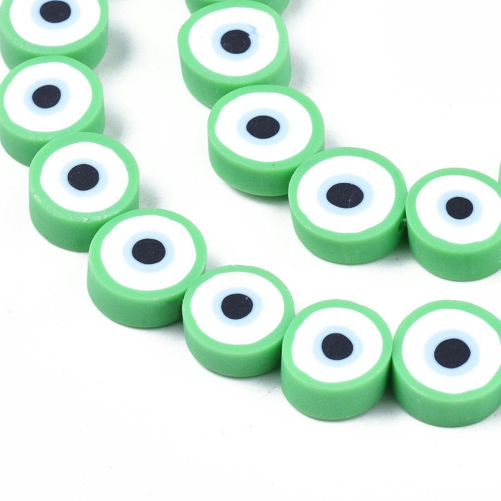 Polymerlerpärlor, Evil Eye, Light Green, Ca: 40 st
