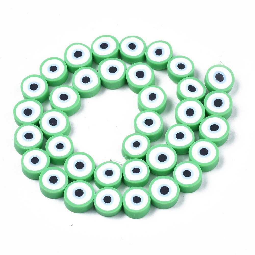 Polymerlerpärlor, Evil Eye, Light Green, Ca: 40 st