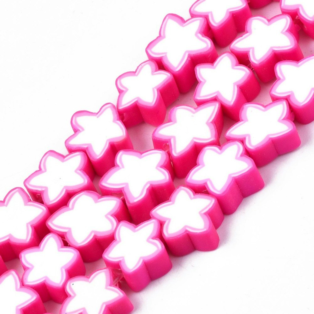 Polymerlerpärlor, Stjärna, Deep Pink, Ca: 40 st