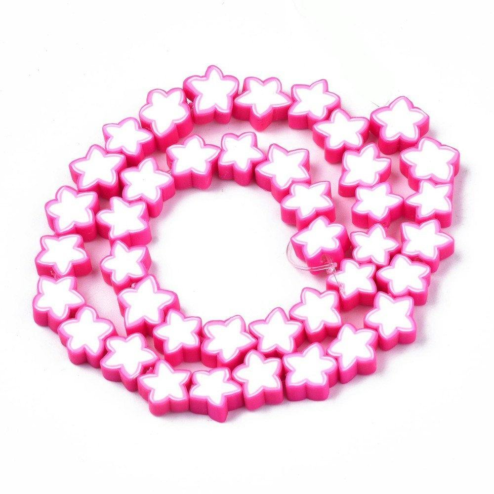 Polymerlerpärlor, Stjärna, Deep Pink, Ca: 40 st