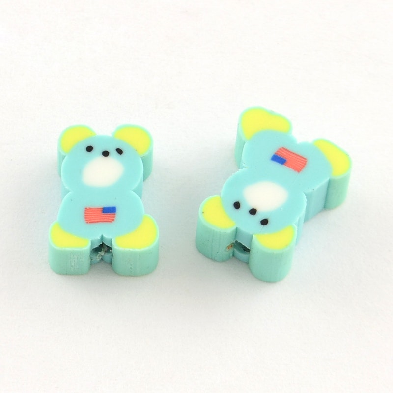 Polymerlerpärlor, Björnar, Aquamarine, 50 st