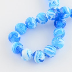 Lampwork, Glaspärlor, 14mm, Deep Sky Blue, 10st