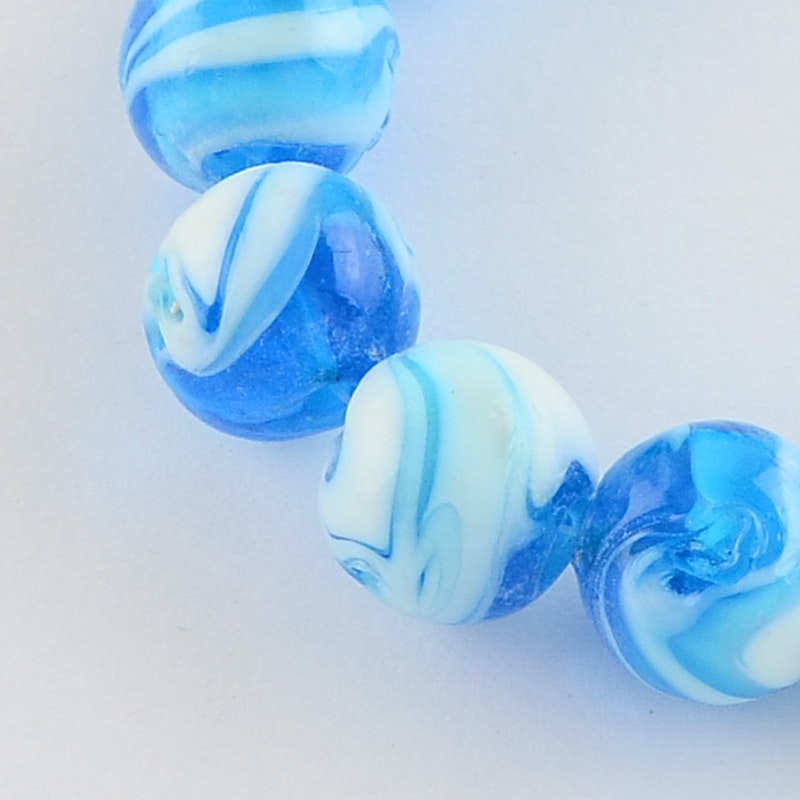 Lampwork, Glaspärlor, 14mm, Deep Sky Blue, 10st