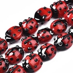 Lampwork, Glaspärlor, Nyckelpiga, ca 20st