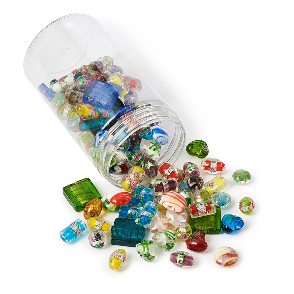 Lampwork, Glaspärlor, 120 st i box, Flera färger